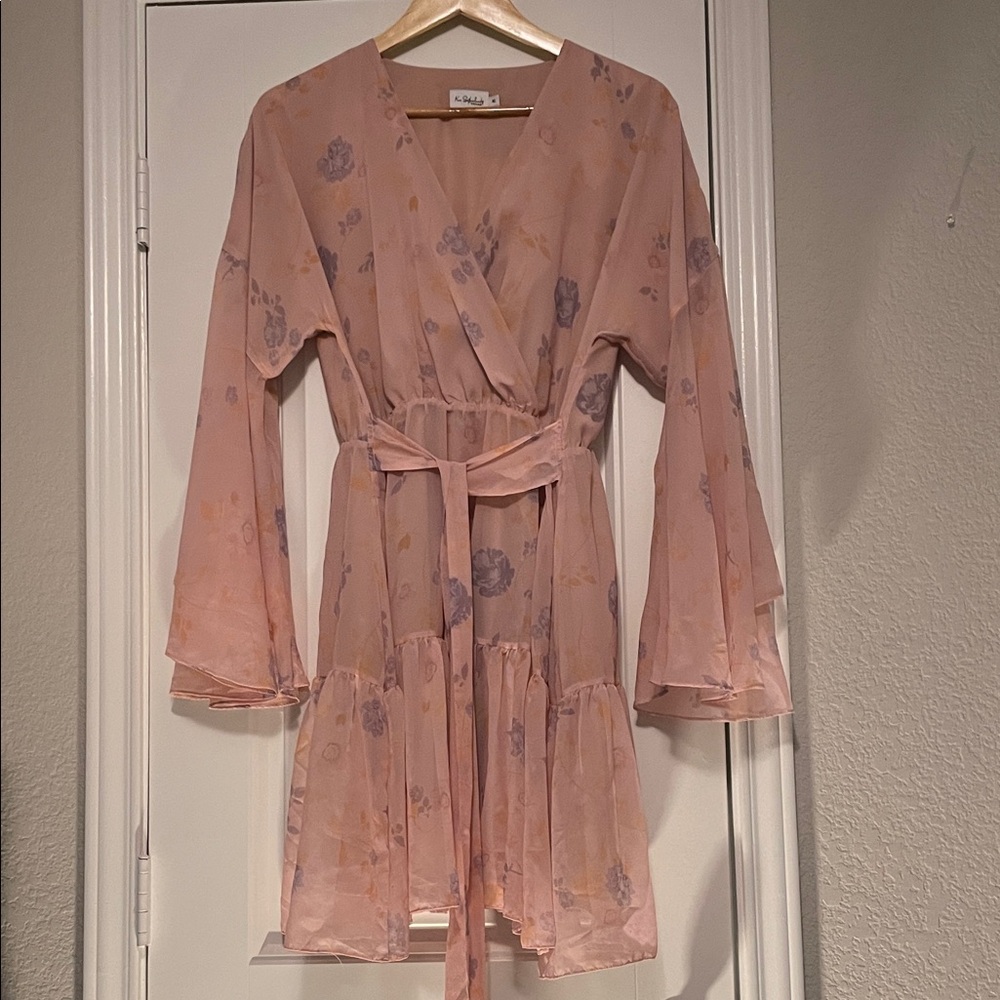 Pink Sheer Fairy  Floral Wrap Dress size 6 to 8
